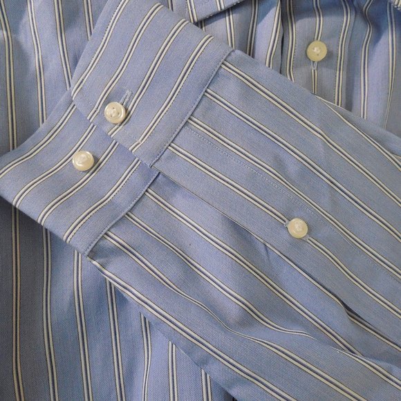 HATHAWAY Men's Button Down Shirt L New Cotton Striped Long Sleeve 16.5 Neck - Picture 6 of 10